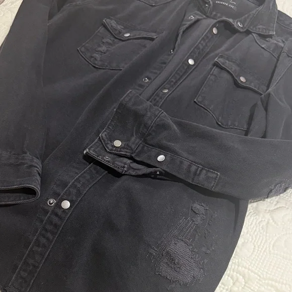 Zara Men's Distressed Black Shirt Jacket - Picture 3 of 3